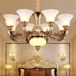8 Light Retro Tradiční luxusní Lobby Lustr se skleněným stínidlem
