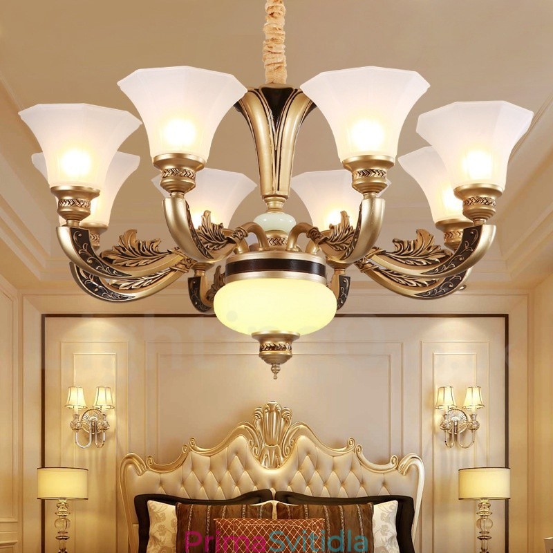 8 Light Retro Tradiční luxusní Lobby Lustr se skleněným stínidlem
