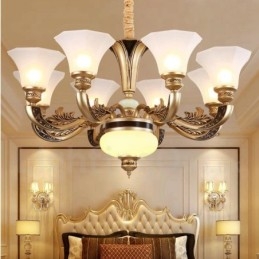 8 Light Retro Tradiční luxusní Lobby Lustr se skleněným stínidlem