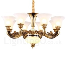 8 Light Retro Tradiční luxusní Lobby Lustr se skleněným stínidlem