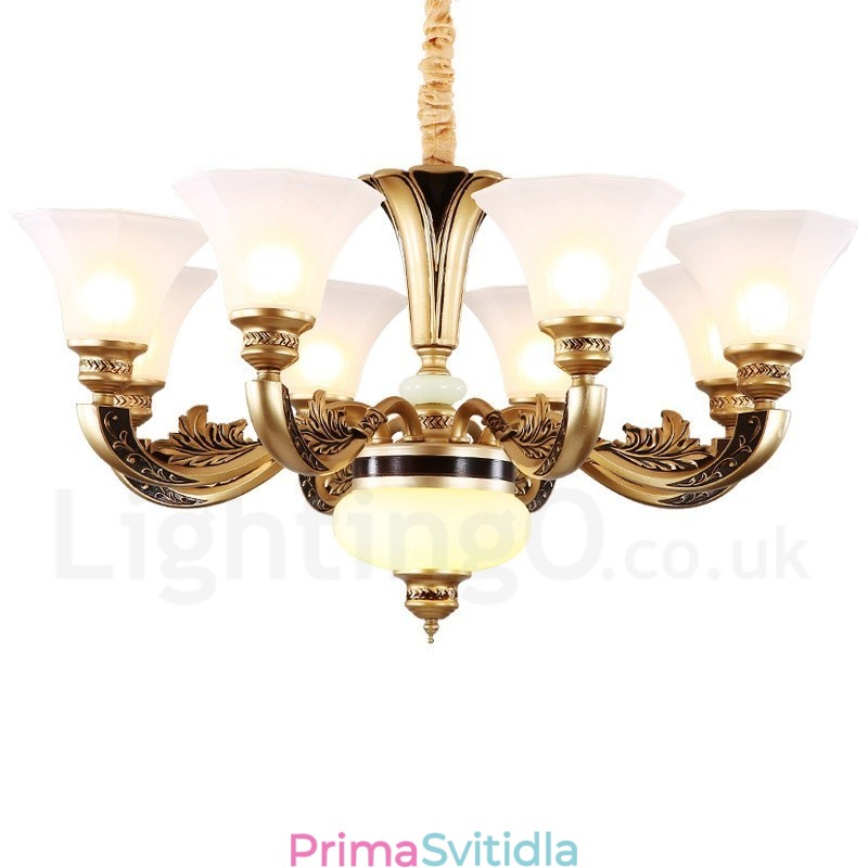 8 Light Retro Tradiční luxusní Lobby Lustr se skleněným stínidlem