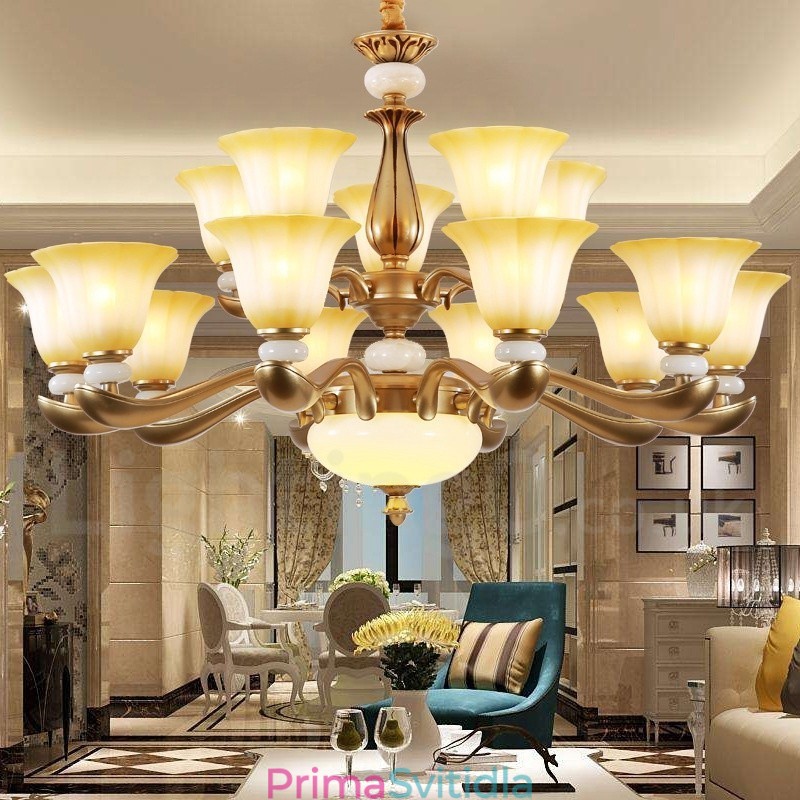 15 Light Retro Traditional Luxury Lustr ze zinkové slitiny se skleněným stínidlem
