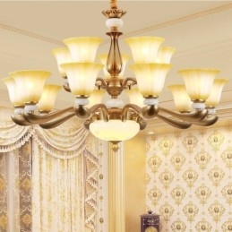15 Light Retro Traditional Luxury Lustr ze zinkové slitiny se skleněným stínidlem