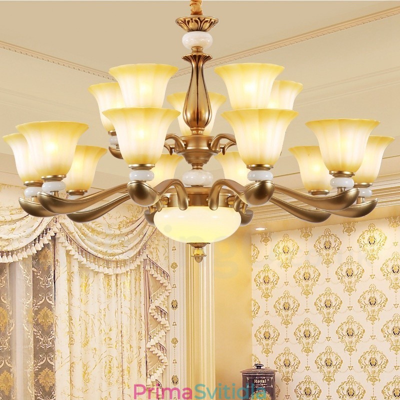 15 Light Retro Traditional Luxury Lustr ze zinkové slitiny se skleněným stínidlem