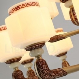 6 Lehký retro tradiční luxusní lustr ve vstupní hale ze slitiny zinku se skleněným stínidlem