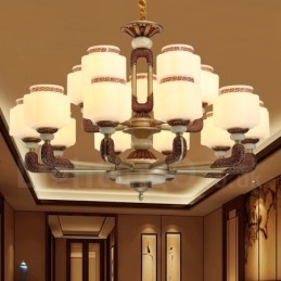 15 Light Retro Tradiční Zinkový luxusní lustr ve vstupní hale se skleněným stínidlem