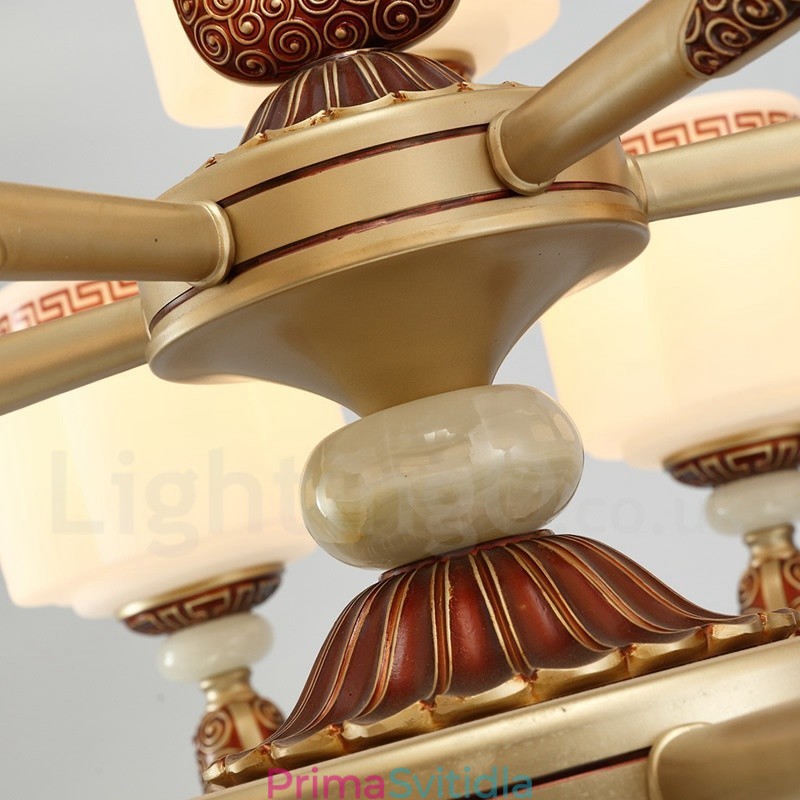 15 Light Retro Tradiční Zinkový luxusní lustr ve vstupní hale se skleněným stínidlem