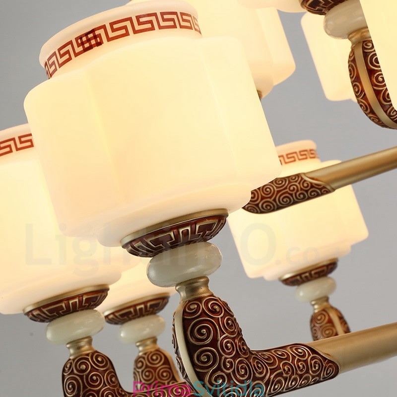 15 Light Retro Tradiční Zinkový luxusní lustr ve vstupní hale se skleněným stínidlem