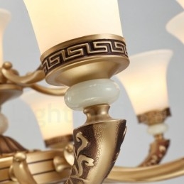 6 Lehký retro tradiční luxusní lustr ve vstupní hale ze slitiny zinku se skleněným stínidlem