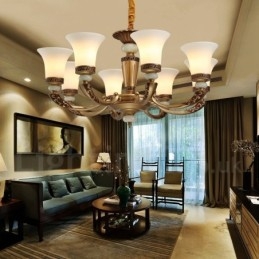 8 Light Retro Tradiční zinkové slitiny Luxusní Lobby Lustr se skleněným stínidlem