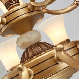 8 Light Retro Tradiční zinkové slitiny Luxusní Lobby Lustr se skleněným stínidlem