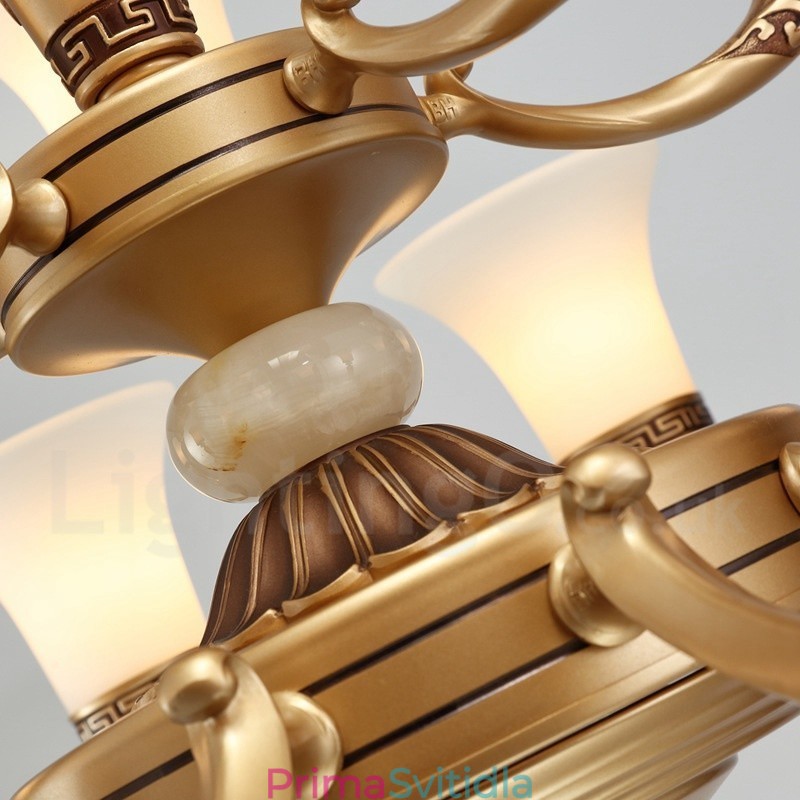 8 Light Retro Tradiční zinkové slitiny Luxusní Lobby Lustr se skleněným stínidlem