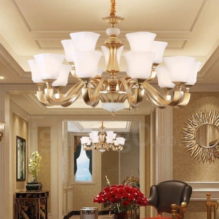 15 Lehký retro tradiční rustikální lustr se skleněným stínidlem