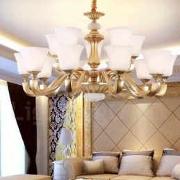 15 Lehký retro tradiční rustikální lustr se skleněným stínidlem