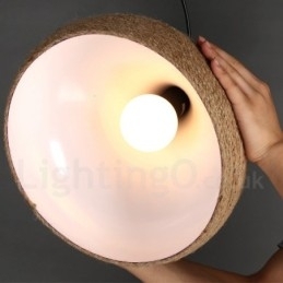 1 Světlý retro rustikální přívěsek z konopného lana se stínítkem z konopného lana