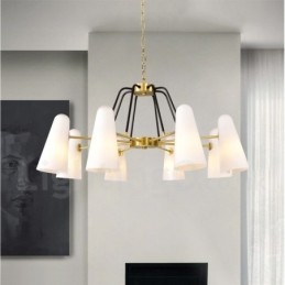 8 Light Retro Rustikální luxusní mosazný závěsný lustr se skleněným stínidlem
