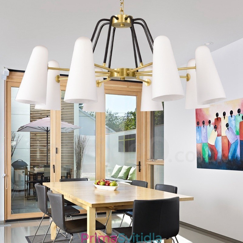 8 Light Retro Rustikální luxusní mosazný závěsný lustr se skleněným stínidlem