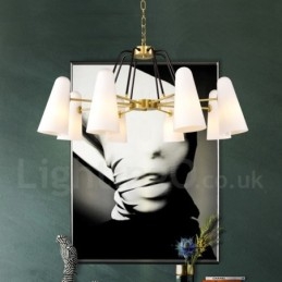 8 Light Retro Rustikální luxusní mosazný závěsný lustr se skleněným stínidlem