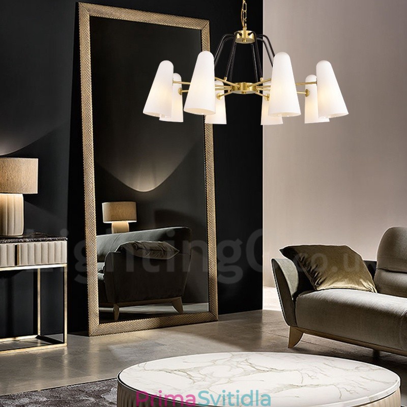 8 Light Retro Rustikální luxusní mosazný závěsný lustr se skleněným stínidlem