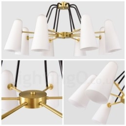 8 Light Retro Rustikální luxusní mosazný závěsný lustr se skleněným stínidlem