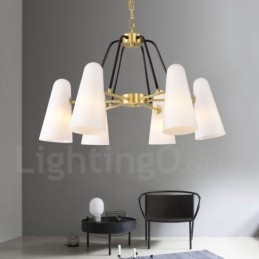 6 Light Retro Rustikální luxusní mosazný závěsný lustr se skleněným stínidlem