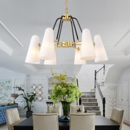 6 Light Retro Rustikální luxusní mosazný závěsný lustr se skleněným stínidlem