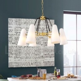 6 Light Retro Rustikální luxusní mosazný závěsný lustr se skleněným stínidlem