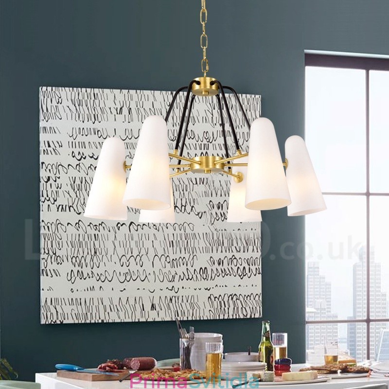 6 Light Retro Rustikální luxusní mosazný závěsný lustr se skleněným stínidlem