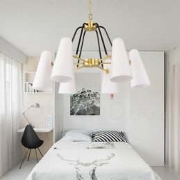 6 Light Retro Rustikální luxusní mosazný závěsný lustr se skleněným stínidlem