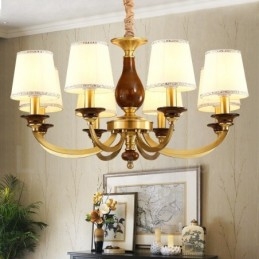8 Light Retro Rustikální luxusní mosazný závěsný lustr se skleněným stínidlem