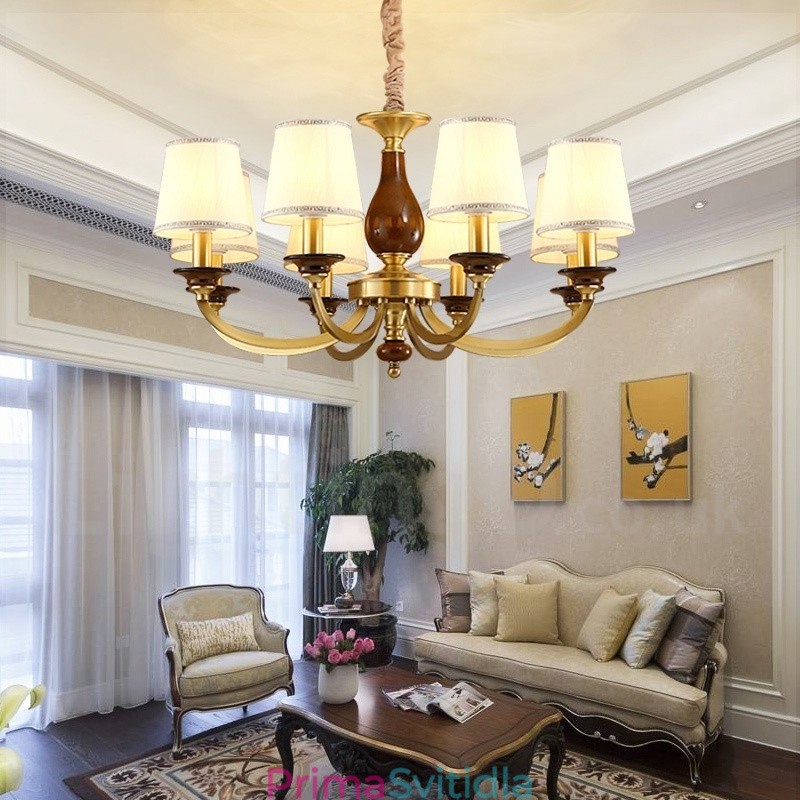 8 Light Retro Rustikální luxusní mosazný závěsný lustr se skleněným stínidlem