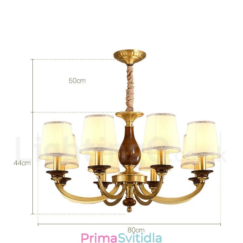 8 Light Retro Rustikální luxusní mosazný závěsný lustr se skleněným stínidlem