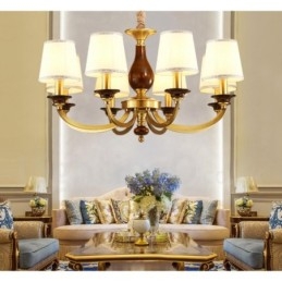 8 Light Retro Rustikální luxusní mosazný závěsný lustr se skleněným stínidlem