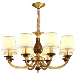 8 Light Retro Rustikální luxusní mosazný závěsný lustr se skleněným stínidlem