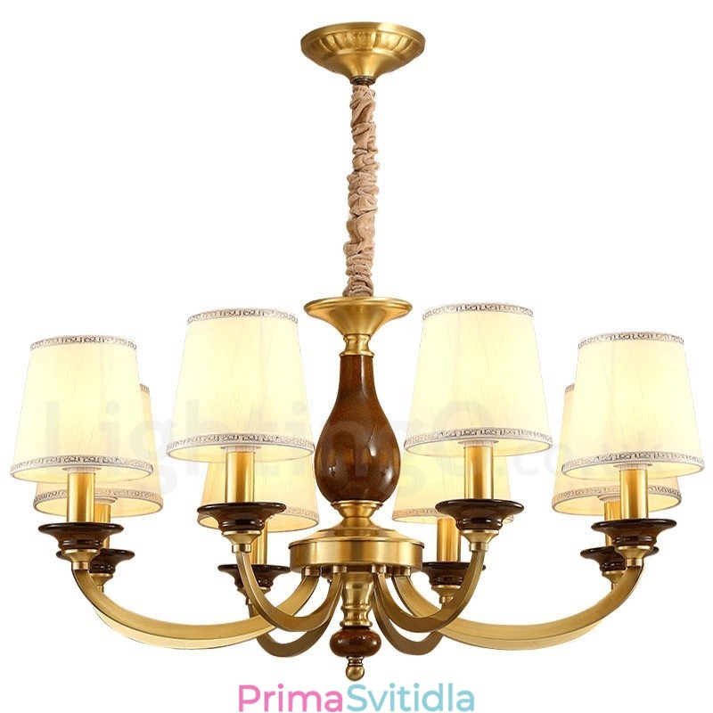 8 Light Retro Rustikální luxusní mosazný závěsný lustr se skleněným stínidlem