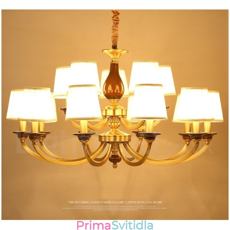 15 Light Retro Rustikální luxusní mosazný závěsný lustr se skleněným stínidlem