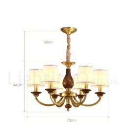 6 Light Retro Rustikální luxusní mosazný závěsný lustr se skleněným stínidlem
