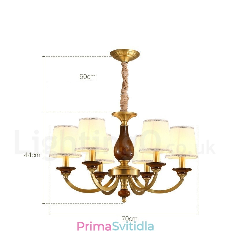 6 Light Retro Rustikální luxusní mosazný závěsný lustr se skleněným stínidlem