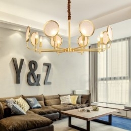 8 Light Retro Rustikální luxusní mosazný závěsný lustr se skleněným stínidlem