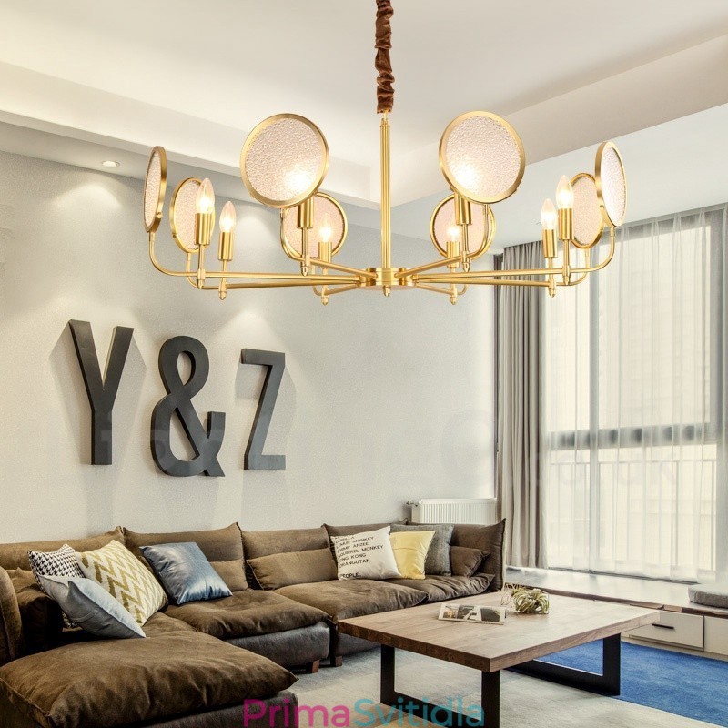 8 Light Retro Rustikální luxusní mosazný závěsný lustr se skleněným stínidlem