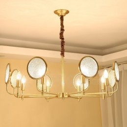 8 Light Retro Rustikální luxusní mosazný závěsný lustr se skleněným stínidlem