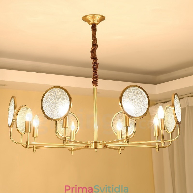 8 Light Retro Rustikální luxusní mosazný závěsný lustr se skleněným stínidlem