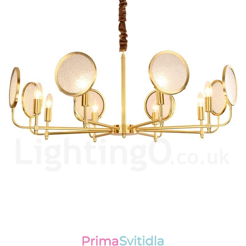 8 Light Retro Rustikální luxusní mosazný závěsný lustr se skleněným stínidlem