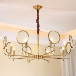 8 Light Retro Rustikální luxusní mosazný závěsný lustr se skleněným stínidlem