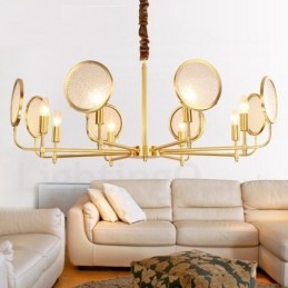 8 Light Retro Rustikální luxusní mosazný závěsný lustr se skleněným stínidlem