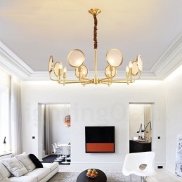 8 Light Retro Rustikální luxusní mosazný závěsný lustr se skleněným stínidlem