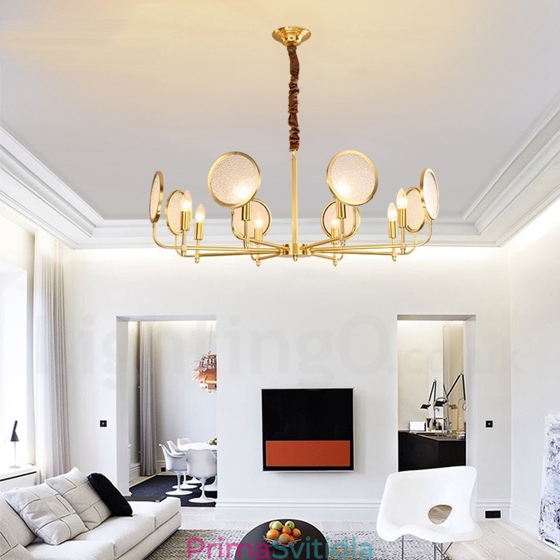 8 Light Retro Rustikální luxusní mosazný závěsný lustr se skleněným stínidlem