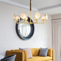 8 Light Retro Rustikální luxusní mosazný závěsný lustr se skleněným stínidlem