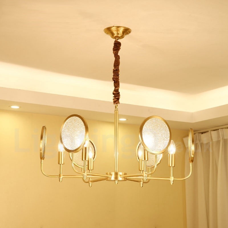 6 Light Retro Rustikální luxusní mosazný závěsný lustr se skleněným stínidlem