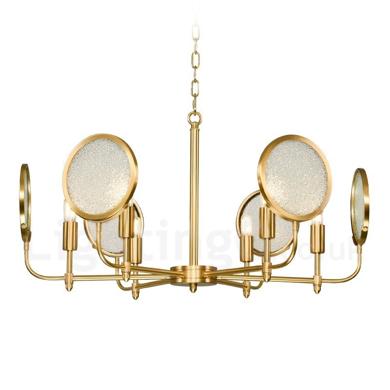 6 Light Retro Rustikální luxusní mosazný závěsný lustr se skleněným stínidlem